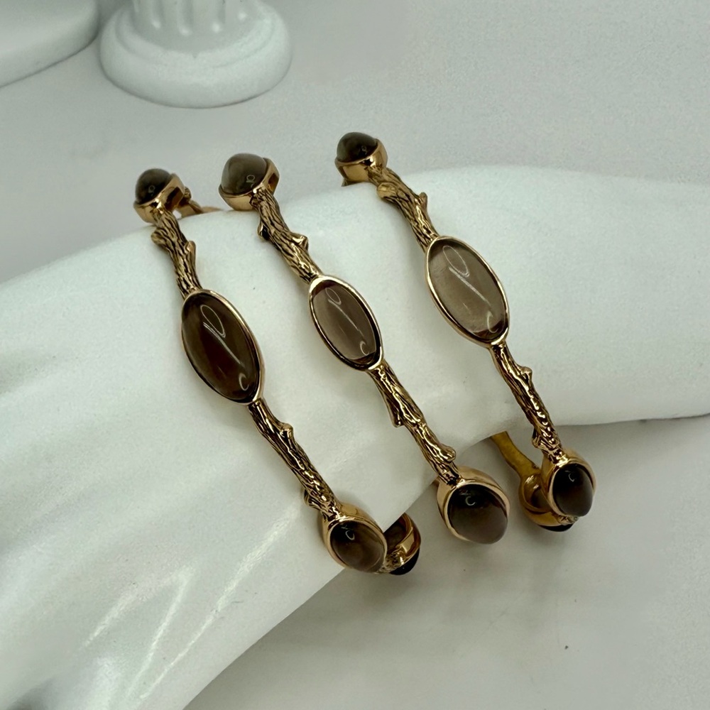 NWT Studio Barse Smoky Quartz Bangles – Set of 3 – Gold Tone – Size 8 - Picture 9 of 14